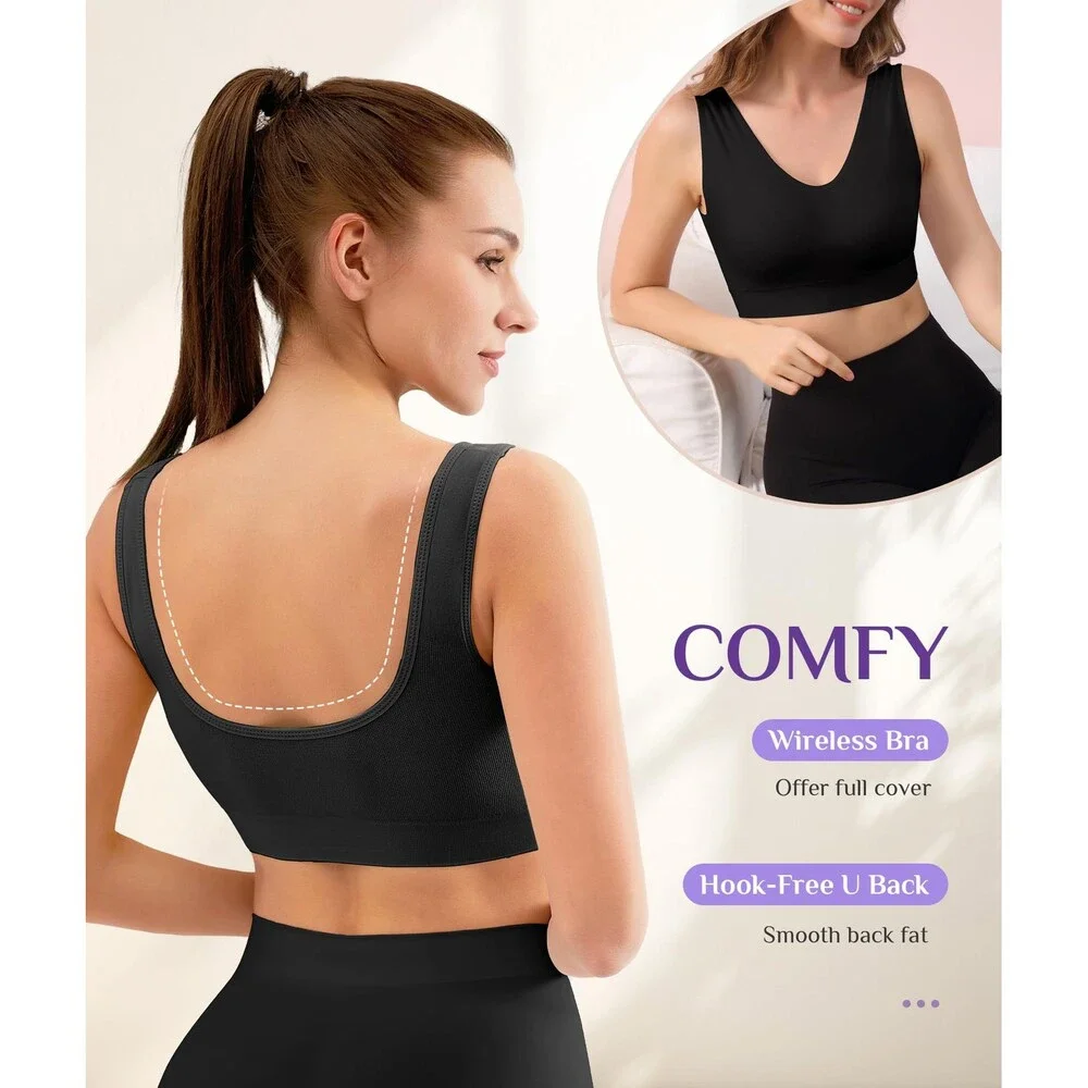 YADIFEN Women's Sports Bras Wireless Seamless Yoga Sleep Bra Stretch 3PK-M